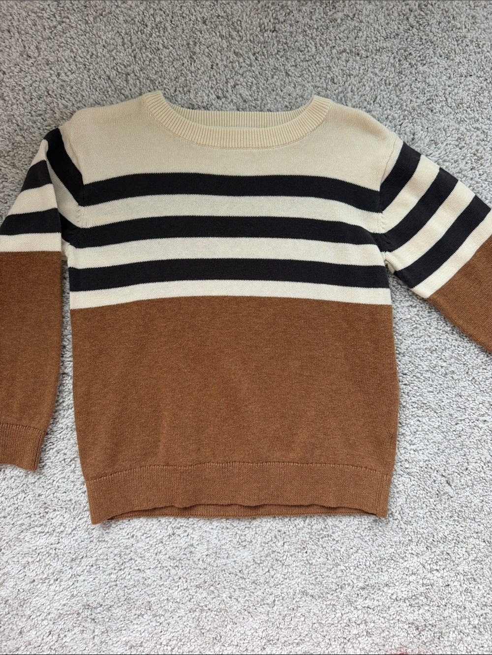 H&M Striped Crewneck Sweater in Cream, Black & Brown